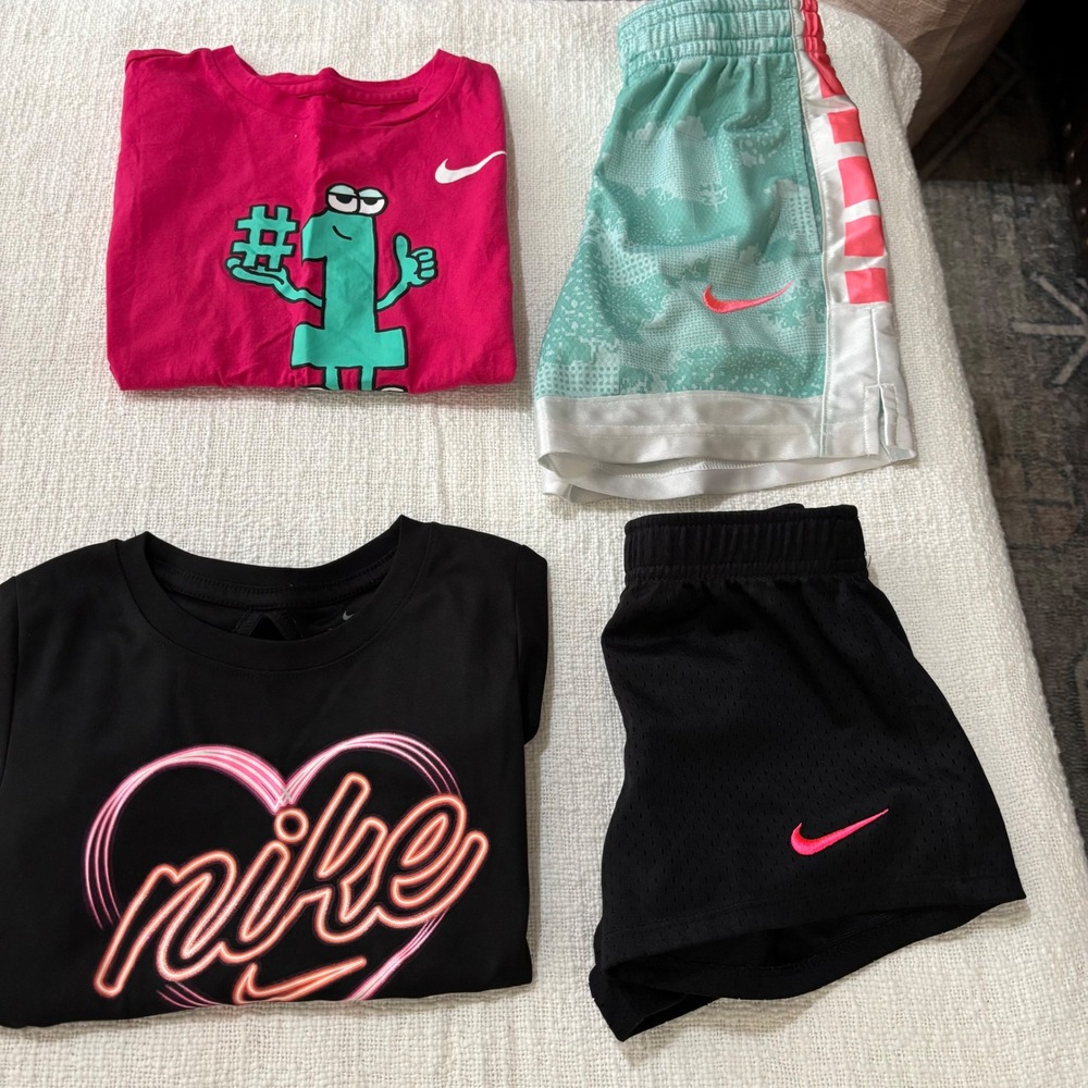 Nike Girls 4pc Outfit Lot Size 6 XS Dri-FIT Shirts Shorts Black Pink Teal